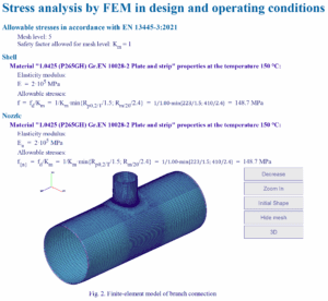 Finite element beregning og analyse (FEM / FEA) i henhold til EN 13445 af eksterne kræfter og momenter på studs i cylinder.